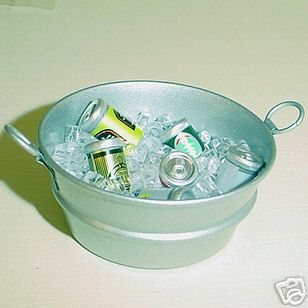 Tub Of Ice Cubes And Beer Cans