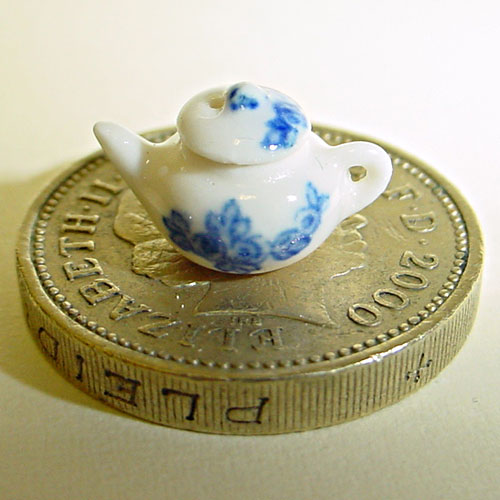 Tiny 1/24th China Teapot Blue Floral