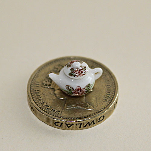 Tiny 1/24th China  Teapot Brown Floral