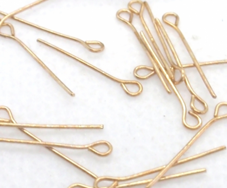 10 x Gold Plated Eye Pins - 15mm