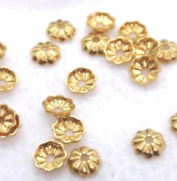 5 x Tiny Gold Bead Cap with hole - 3mm dia