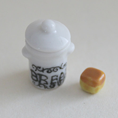 Small 1/24th White China Bread Crock With Bread