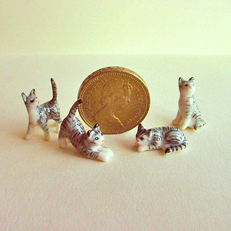 1/24th Scale Family Of  Grey Tabby Cats or /12th Scale Kittens.