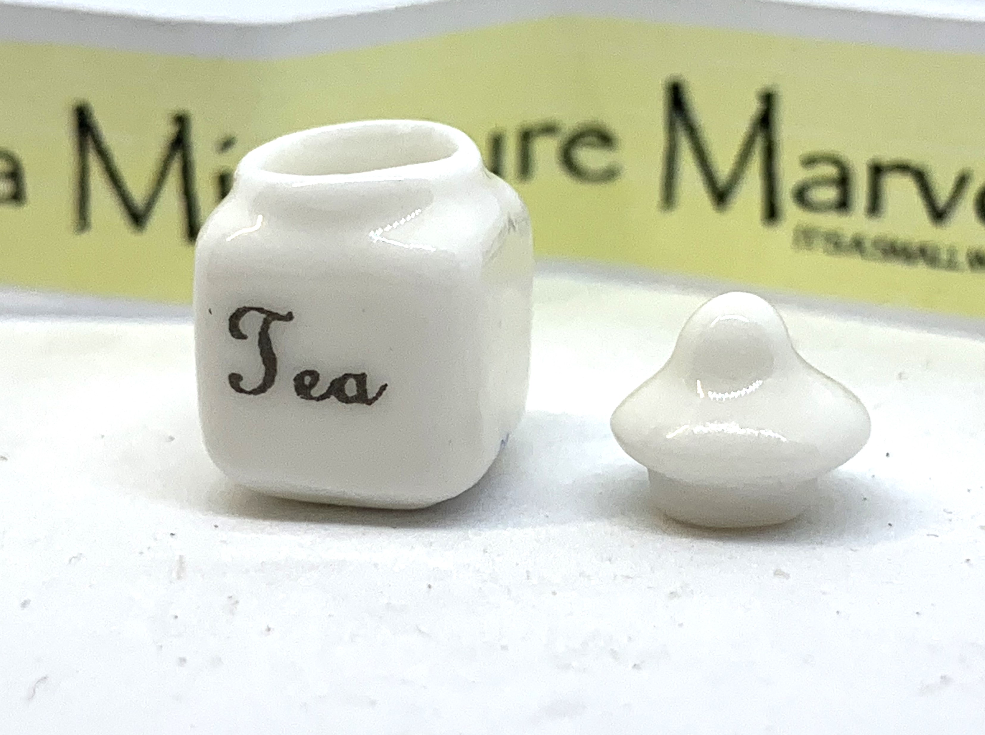 Square White China Storage Jar with lid - TEA