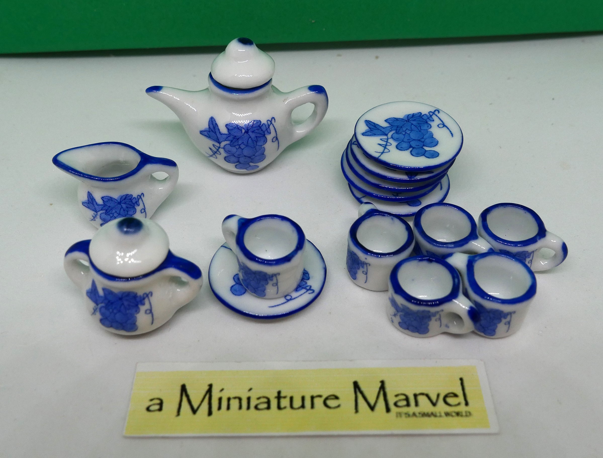 Tea set 6 place white & Blue china