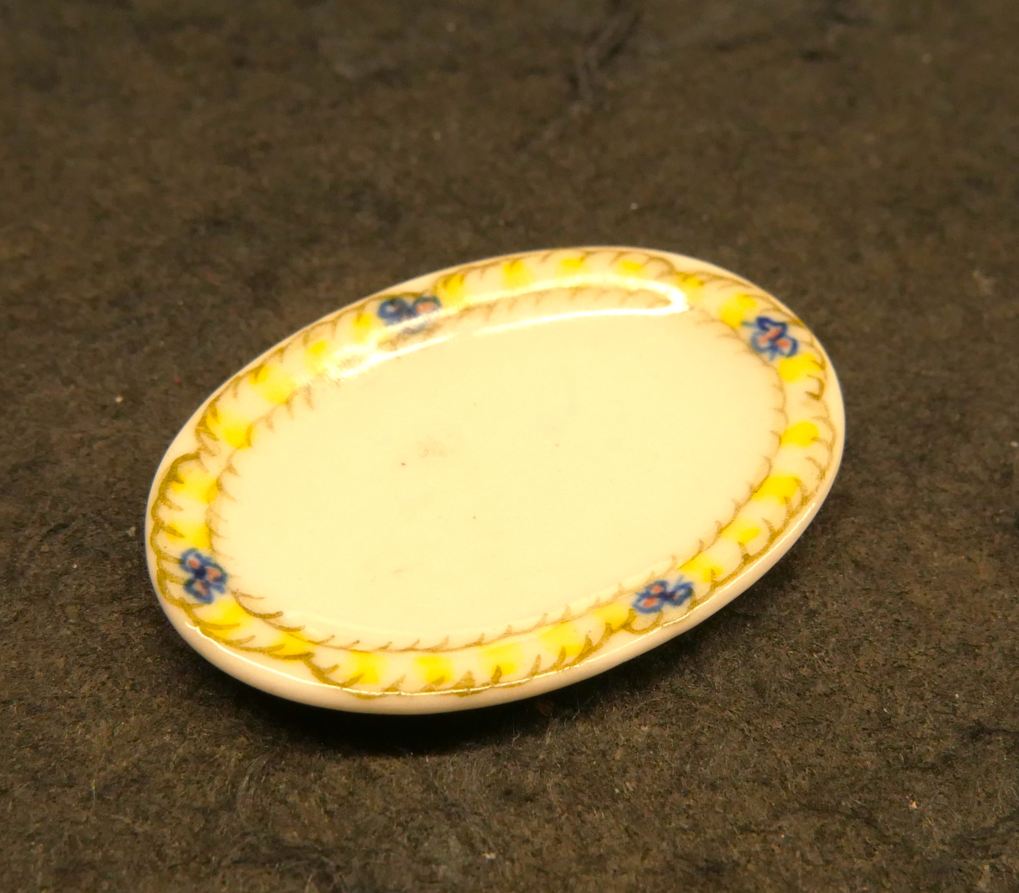 Oval small serving tray / platter yellow blue