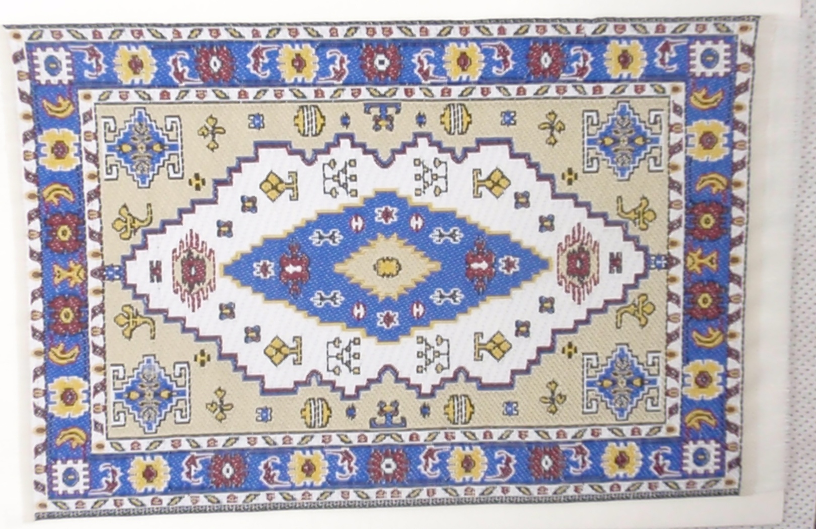 Fine Woven Turkish Rug in Blue and Yellow