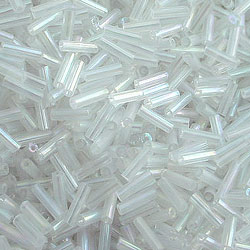 Clear Pearlized Glass Bugle Beads