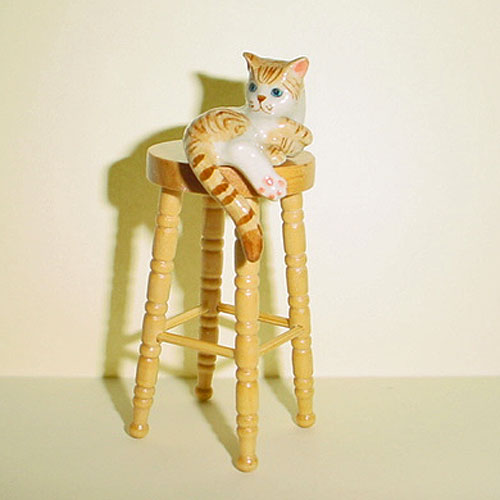 Ginger Cat On A  pine Stool